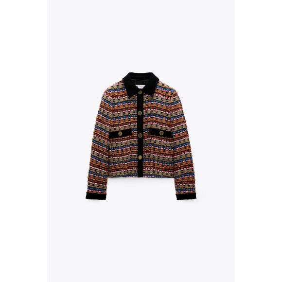 Multicolored Zara Chanel-Like Textured Button Down Cardigan Jacket (NWT) - Picture 7 of 10